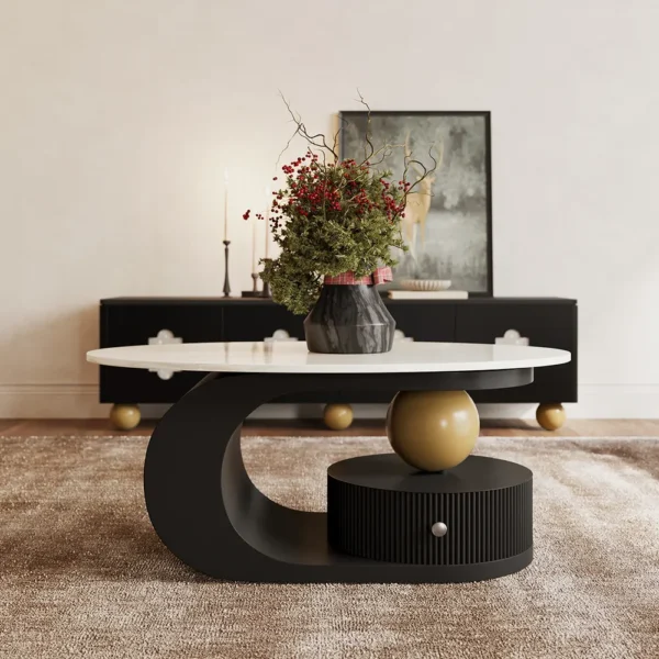 Quatrefoil Oval Sintered Stone Coffee Table - Image 3